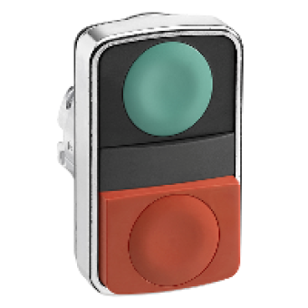 ZB4BL7340 - green flush/red projecting double-headed pushbutton Ø22 unmarked, Schneider Electric