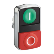 ZB4BL7341 - green flush/red projecting double-headed pushbutton Ø22 with marking, Schneider Electric