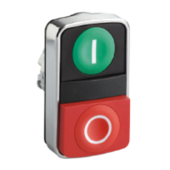 ZB4BL7341 - green flush/red projecting double-headed pushbutton Ø22 with marking, Schneider Electric