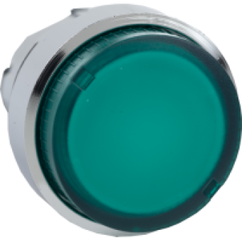ZB4BW13 - green projecting illuminated pushbutton head Ø22 spring return for BA9s bulb, Schneider Electric