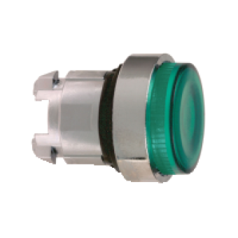 ZB4BW13S - green projecting illuminated pushbutton head Ø22 spring return for BA9s bulb, Schneider Electric