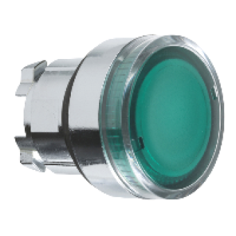 ZB4BW33 - green flush illuminated pushbutton head Ø22 spring return for BA9s bulb, Schneider Electric