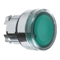 ZB4BW333 - green flush illuminated pushbutton head Ø22 spring return for integral LED, Schneider Electric