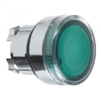 ZB4BW333 - green flush illuminated pushbutton head Ø22 spring return for integral LED, Schneider Electric