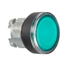 ZB4BW3337 - green flush illuminated pushbutton head Ø22 spring return for integral LED, Schneider Electric