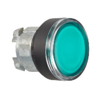 ZB4BW3337 - green flush illuminated pushbutton head Ø22 spring return for integral LED, Schneider Electric