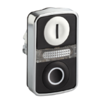 ZB4BW7A1721 - white flush/black flush illuminated double-headed pushbutton Ø22 with marking, Schneider Electric