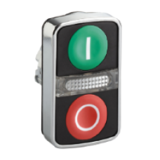 ZB4BW7A3741 - green flush/red flush illuminated double-headed pushbutton Ø22 with marking, Schneider Electric