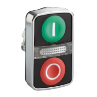 ZB4BW7A3741 - green flush/red flush illuminated double-headed pushbutton Ø22 with marking, Schneider Electric