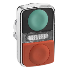 ZB4BW7L3740 - green flush/red projecting illuminated double-headed pushbutton Ø22 unmarked, Schneider Electric