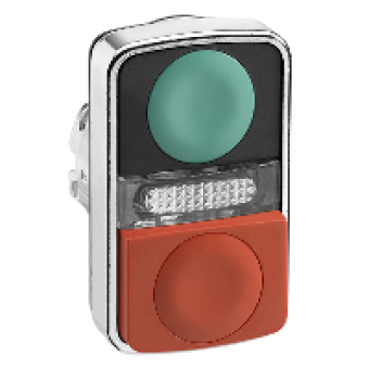 ZB4BW7L3740 - green flush/red projecting illuminated double-headed pushbutton Ø22 unmarked, Schneider Electric