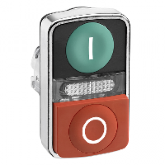 ZB4BW7L3741 - green flush/red projecting illuminated double-headed pushbutton Ø22 with marking, Schneider Electric