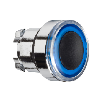 ZB4BW963 - blue flush illuminated pushbutton head Ø22 spring return for integral LED, Schneider Electric