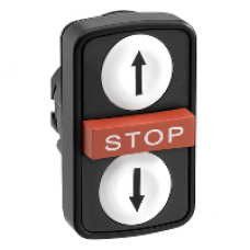 ZB5AA71114 - white flush/red projecting/white flush triple-headed pushbutton Ø22 with marking, Schneider Electric