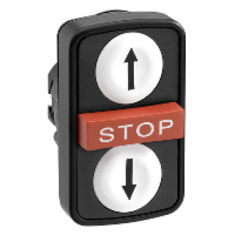 ZB5AA71114 - white flush/red projecting/white flush triple-headed pushbutton Ø22 with marking, Schneider Electric