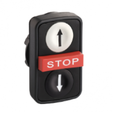 ZB5AA71124 - white flush/red projecting/black flush triple-headed pushbutton Ø22 with marking, Schneider Electric