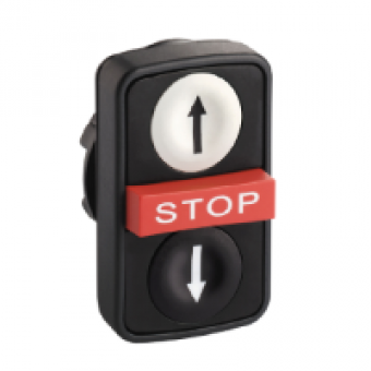 ZB5AA71124 - white flush/red projecting/black flush triple-headed pushbutton Ø22 with marking, Schneider Electric