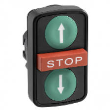 ZB5AA73134 - green flush/red projecting/green flush triple-headed pushbutton Ø22 with marking, Schneider Electric