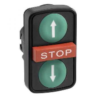 ZB5AA73134 - green flush/red projecting/green flush triple-headed pushbutton Ø22 with marking, Schneider Electric
