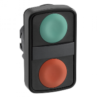 ZB5AA7340 - green flush/red flush double-headed pushbutton Ø22 unmarked, Schneider Electric