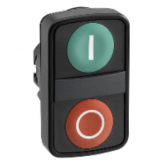 ZB5AA7341 - green flush/red flush double-headed pushbutton Ø22 with marking, Schneider Electric