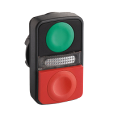 ZB5AL7340 - green flush/red projecting double-headed pushbutton Ø22 unmarked, Schneider Electric