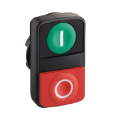 ZB5AL7341 - green flush/red projecting double-headed pushbutton Ø22 with marking, Schneider Electric