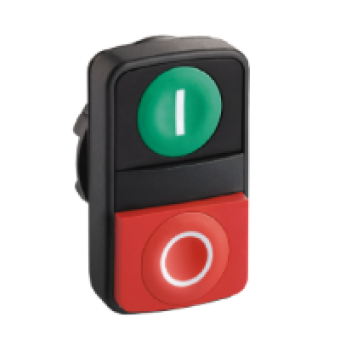 ZB5AL7341 - green flush/red projecting double-headed pushbutton Ø22 with marking, Schneider Electric