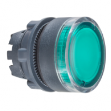 ZB5AW33 - green flush illuminated pushbutton head Ø22 spring return for BA9s bulb, Schneider Electric