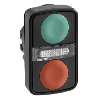 ZB5AW7A3740 - green flush/red flush illuminated double-headed pushbutton Ø22 unmarked, Schneider Electric
