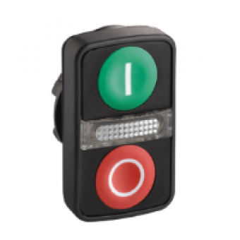 ZB5AW7A3741 - green flush/red flush illuminated double-headed pushbutton Ø22 with marking, Schneider Electric