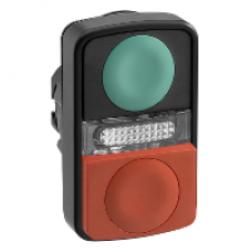 ZB5AW7L3740 - green flush/red projecting illuminated double-headed pushbutton Ø22 unmarked, Schneider Electric
