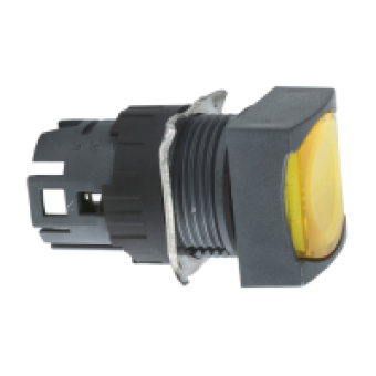 ZB6CW5 - yellow square flush illuminated pushbutton head Ø16 spring return 12...24V, Schneider Electric