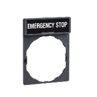 ZBY2330 - legend holder 30 x 40 mm with legend 8 x 27 mm with marking EMERGENCY STOP, Schneider Electric