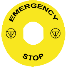 ZBY8330 - marked legend Ø90 for emergency stop - EMERGENCY STOP/logo ISO13850, Schneider Electric ZBY8330 - marked legend Ø90 for emergency stop - EMERGENCY STOP/logo ISO13850, Schneider Electric