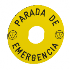 ZBY8430 - marked legend Ø90 for emergency stop -PARADA DE EMERGENCIA/logo ISO13850, Schneider Electric