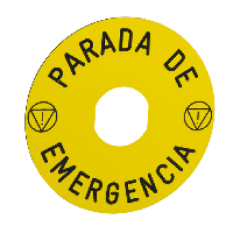 ZBY8430 - marked legend Ø90 for emergency stop -PARADA DE EMERGENCIA/logo ISO13850, Schneider Electric