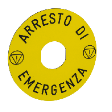 ZBY8630 - marked legend Ø90 for emergency stop -ARRESTO DE EMERGENZA/logo ISO13850, Schneider Electric ZBY8630 - marked legend Ø90 for emergency stop -ARRESTO DE EMERGENZA/logo ISO13850, Schneider Electric