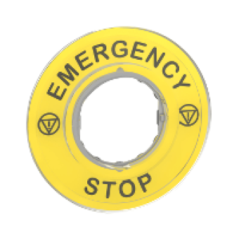 ZBY9320 - marked legend Ø60 for emergency stop - EMERGENCY STOP/logo ISO13850, Schneider Electric