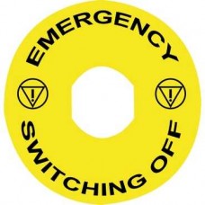 ZBY9360 - marked legend Ø60 for emerg. switch. off -EMERGENCY SWITCHING OFF/logo ISO13850, Schneider Electric