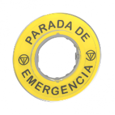 ZBY9420 - marked legend Ø60 for emergency stop -PARADA DE EMERGENCIA/logo ISO13850, Schneider Electric