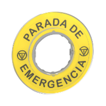 ZBY9420 - marked legend Ø60 for emergency stop -PARADA DE EMERGENCIA/logo ISO13850, Schneider Electric